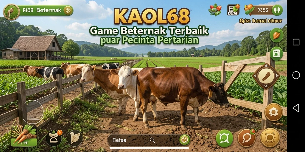 Screenshot antarmuka KAOL68 menampilkan peternakan yang indah dan interaktif.