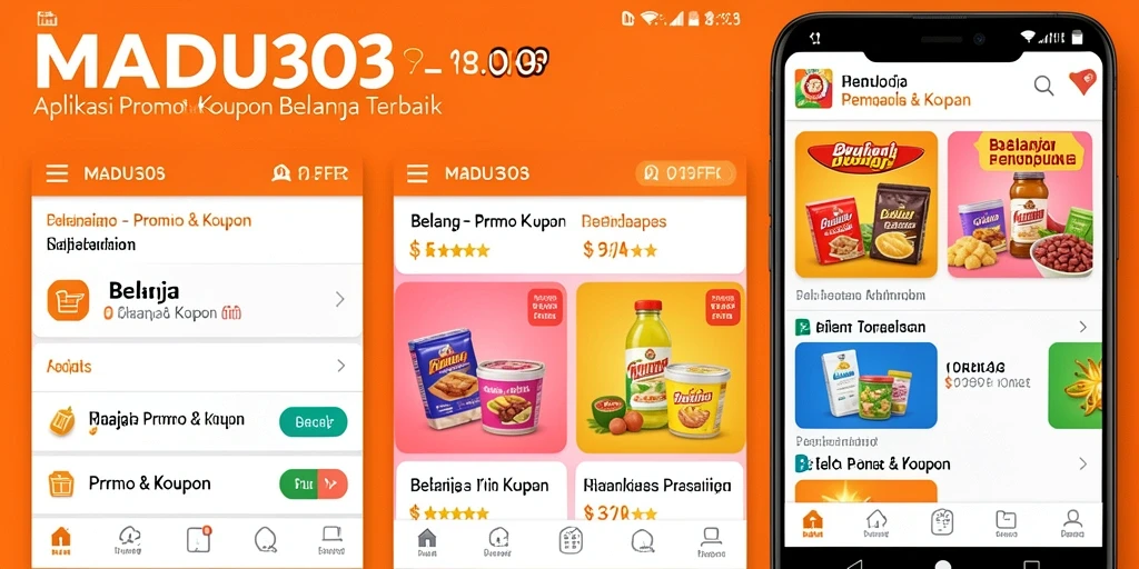 Antarmuka MADU303 menampilkan berbagai kupon menarik untuk belanja.