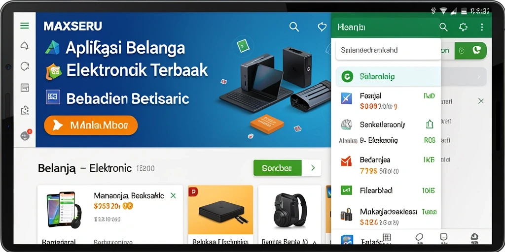 Antarmuka aplikasi MAXSERU yang modern dan fungsional untuk belanja elektronik.