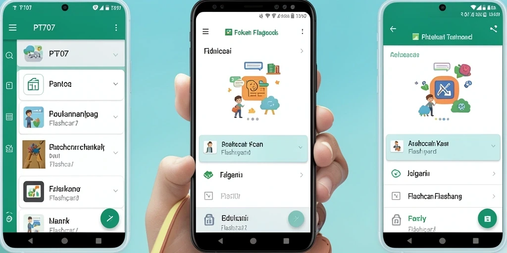 Screenshot utama PT707 menampilkan antarmuka intuitif dan fitur flashcard.